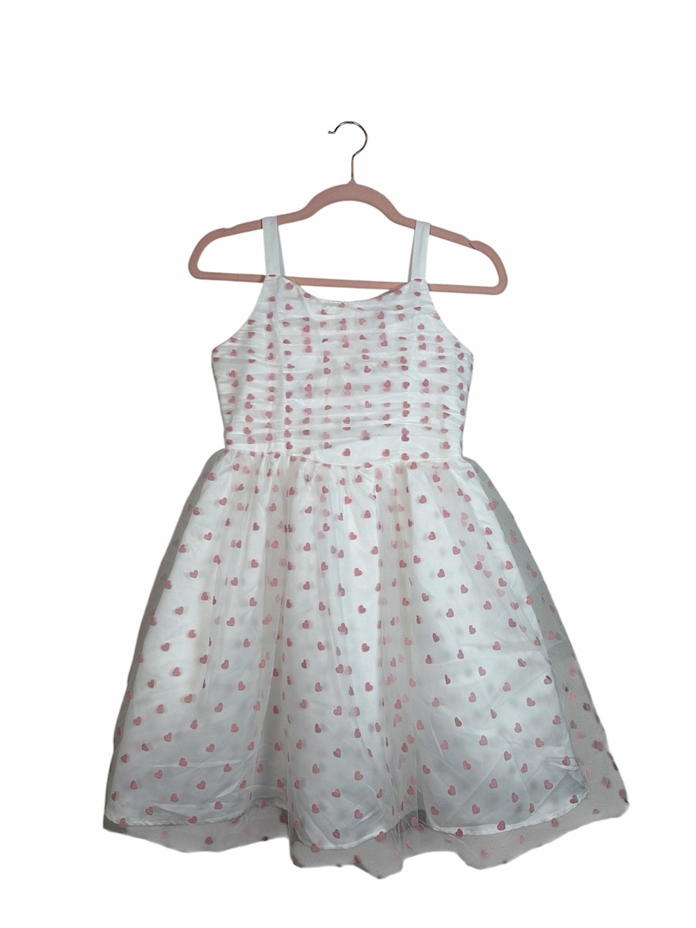 Kensie Girl Girls 10/12 White Pink Heart Tulle Party Dress Fit & Flare